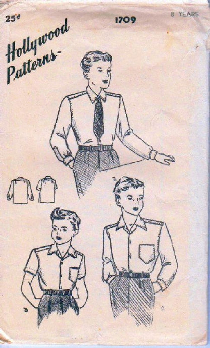 Hollywood-1709-Young-Boys-Shirt-Vintage-Sewing-Pattern-1940_s-Hollywood