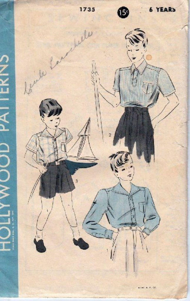 Hollywood 1735 Boys Sport Shirt Vintage 1940's Sewing Pattern - VintageStitching - Vintage Sewing Patterns
