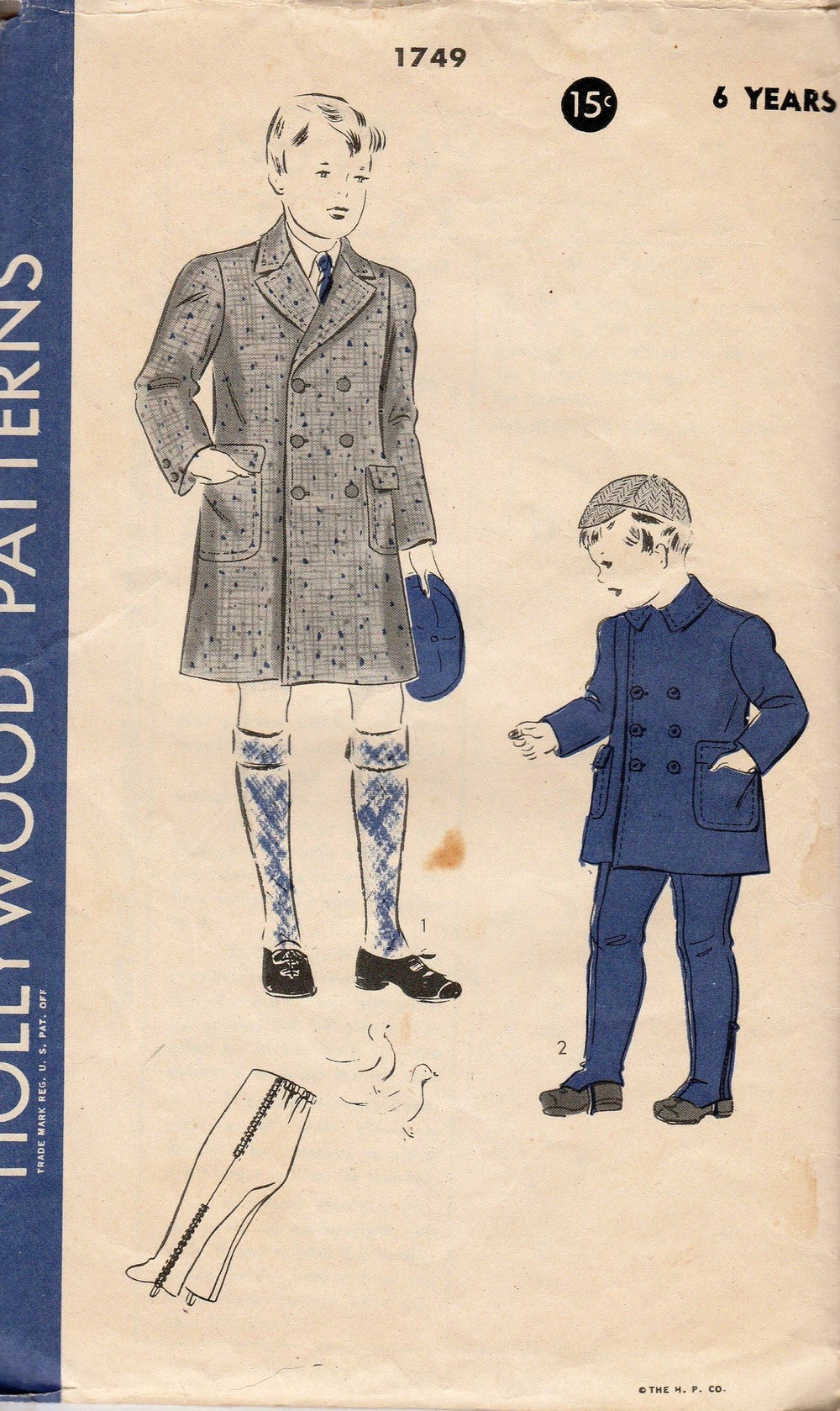 Hollywood 1749 Boys Double Breasted Coat with Leggings Vintage 1940's Sewing Pattern - VintageStitching - Vintage Sewing Patterns