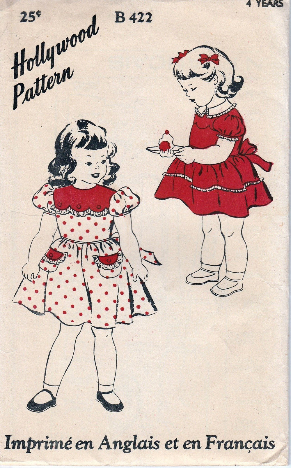 Hollywood 422 Little Girls Party Dress Pattern Vintage 1940's Toddler Bilingual - VintageStitching - Vintage Sewing Patterns