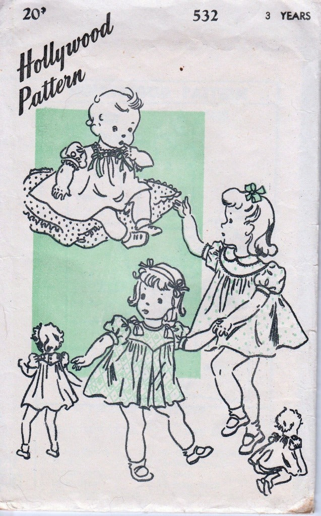 Hollywood 532 Little Girls Toddler Dress Vintage 1940's Sewing Pattern - VintageStitching - Vintage Sewing Patterns