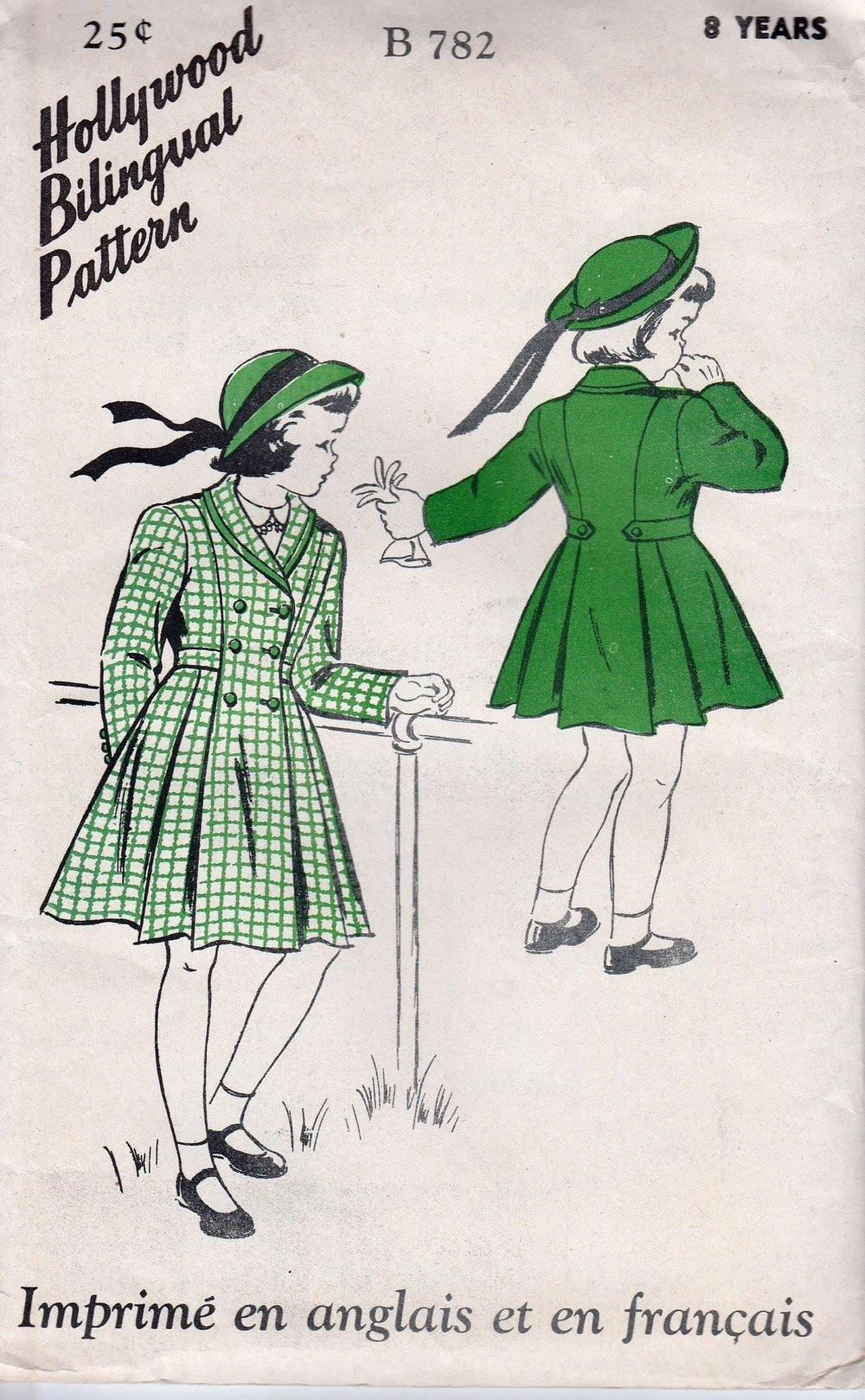 Hollywood 782 Little Girls Coat Vintage 1940's Pattern Bilingual - VintageStitching - Vintage Sewing Patterns