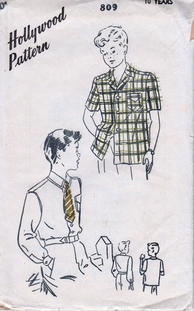 Hollywood 809 Boys Sport Shirt Vintage Sewing Pattern 1940's - VintageStitching - Vintage Sewing Patterns