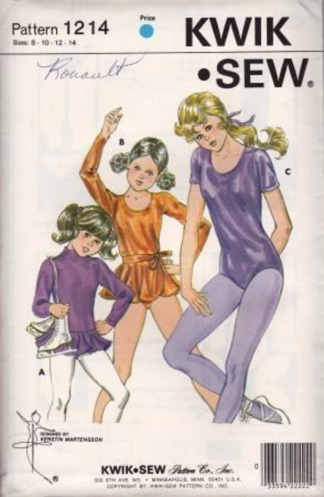 Kwik Sew 1214 Young Girls' Body Suit Skirt Dance Skate Active Vintage Pattern - VintageStitching - Vintage Sewing Patterns