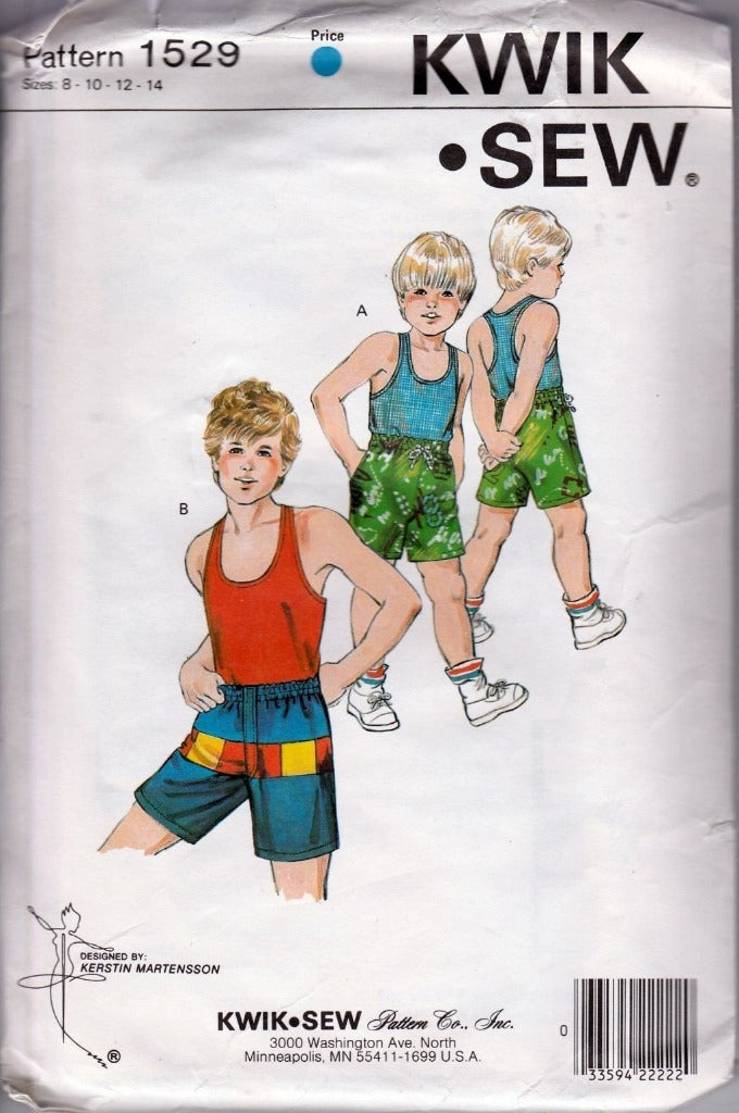 Kwik Sew 1529 Vintage 1980's Sewing Pattern Boys Tank Top Shorts - VintageStitching - Vintage Sewing Patterns
