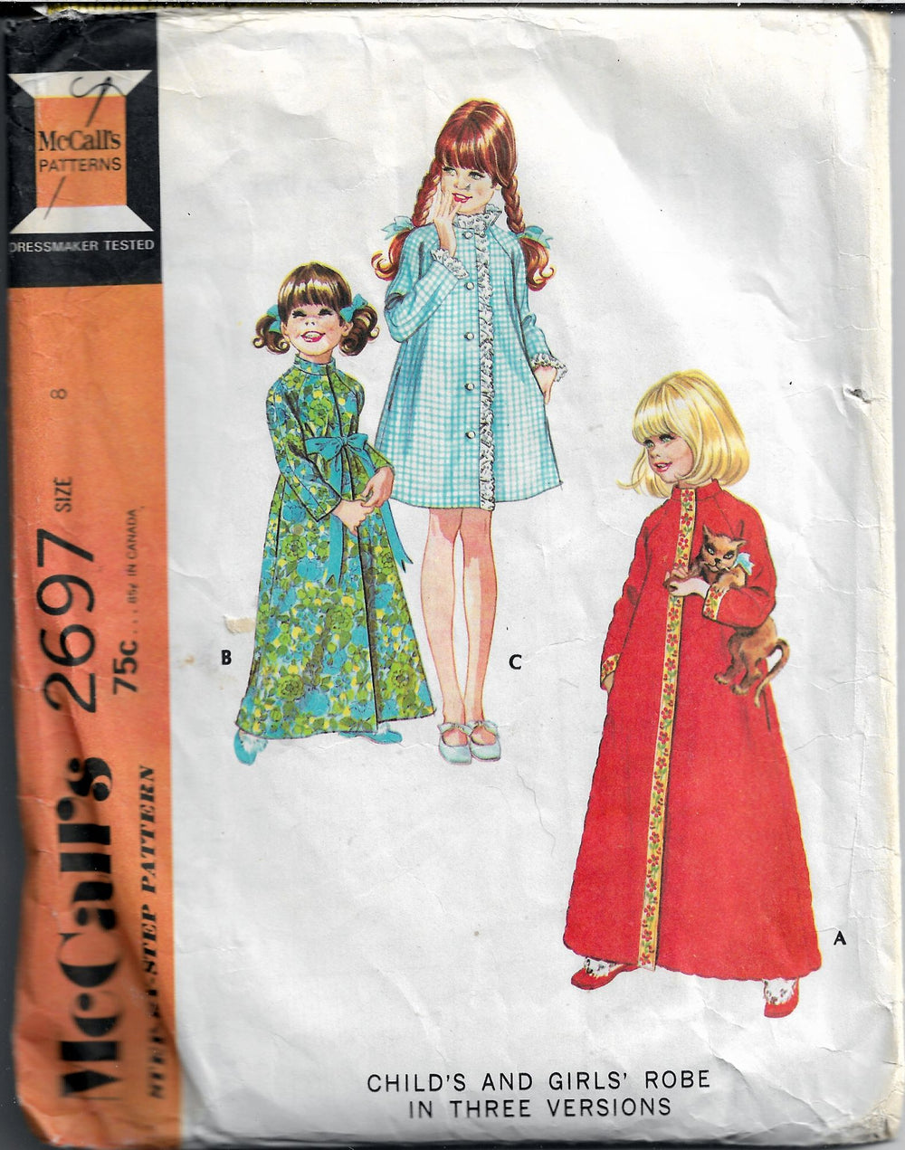 girls robe mccalls 2697 vintage sewing pattern 1970s