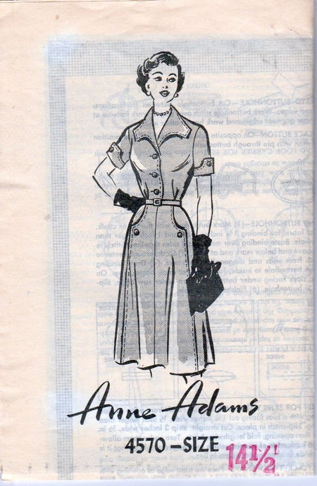 Mail Order 4570 Vintage 1950's Sewing Pattern Ladies Shirtwaist Casual Dress Anne Adams - VintageStitching - Vintage Sewing Patterns