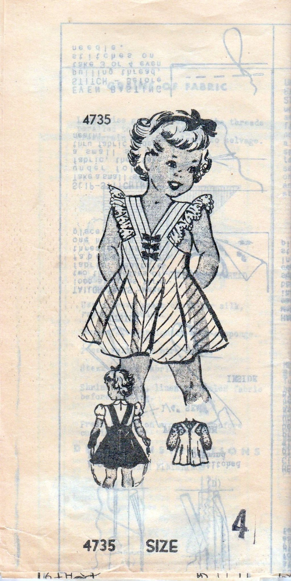 Mail Order 4735 Anne Adams Vintage 1940's Sewing Pattern Girls Jumper Dress Sundress - VintageStitching - Vintage Sewing Patterns