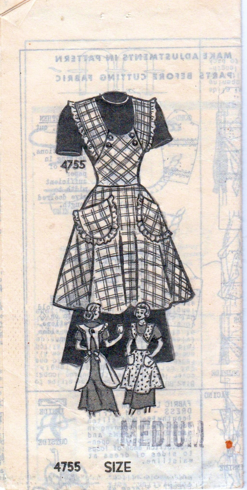 Mail Order 4755 Anne Adams Vintage 1940's Sewing Pattern Ladies Full Apron - VintageStitching - Vintage Sewing Patterns