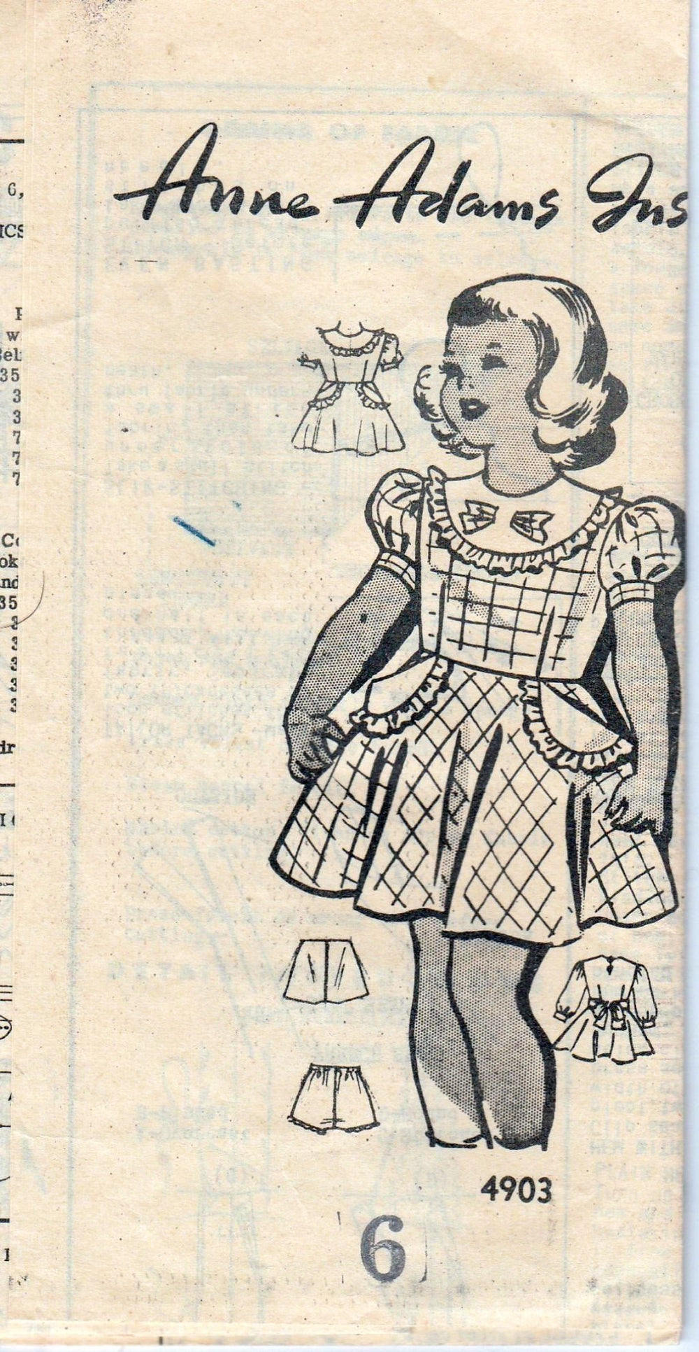 Mail Order 4903 Anne Adams Vintage 1940's Sewing Pattern Girls Dress Panties - VintageStitching - Vintage Sewing Patterns
