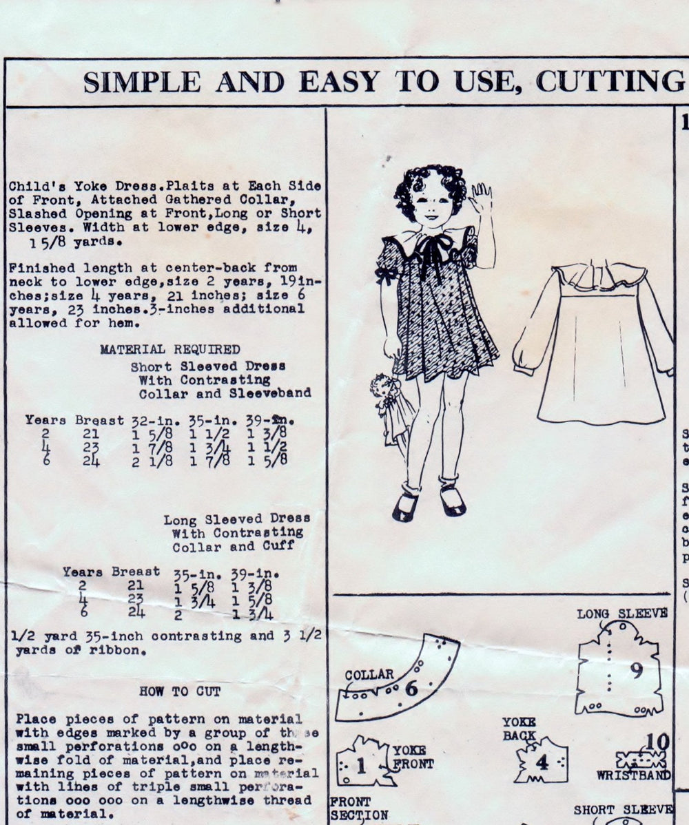 Mail Order 836 Little Girls Long Short Sleeve Dress Unprinted Toddler Vintage 1940's Sewing Pattern - VintageStitching - Vintage Sewing Patterns