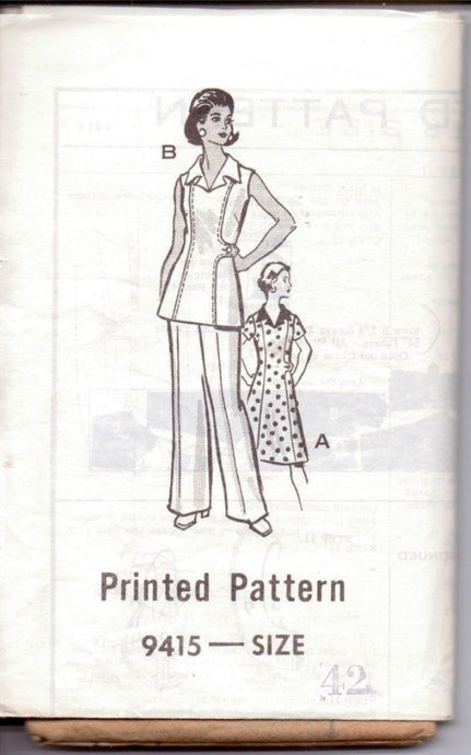 Mail Order 9415 Vintage 1970's Sewing Pattern Ladies Sleeveless Dress Tunic Pants - VintageStitching - Vintage Sewing Patterns