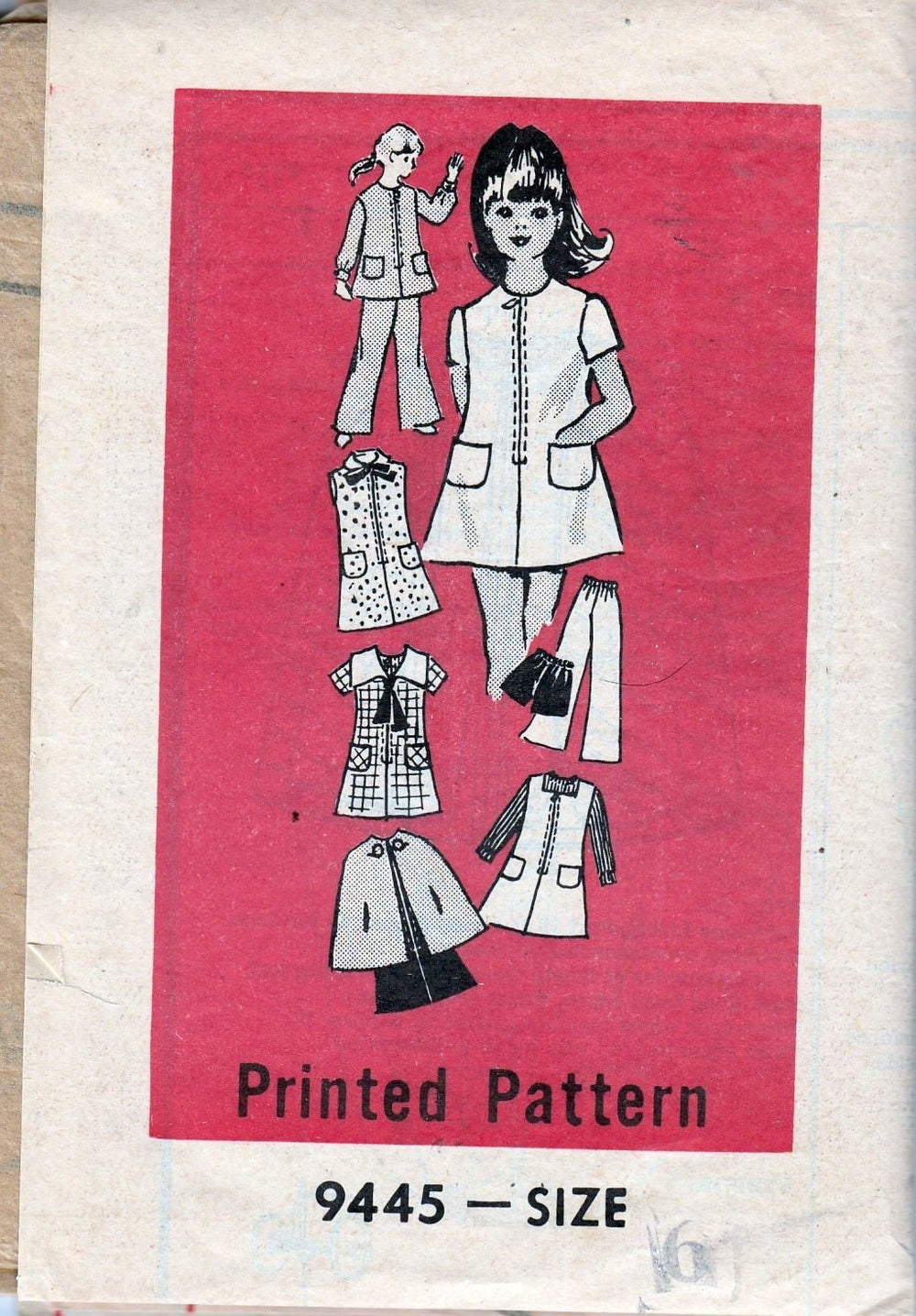 Mail Order 9445 Vintage 1960's Sewing Patten Girls Dress Tunic Shorts Pants Jumper Cape - VintageStitching - Vintage Sewing Patterns