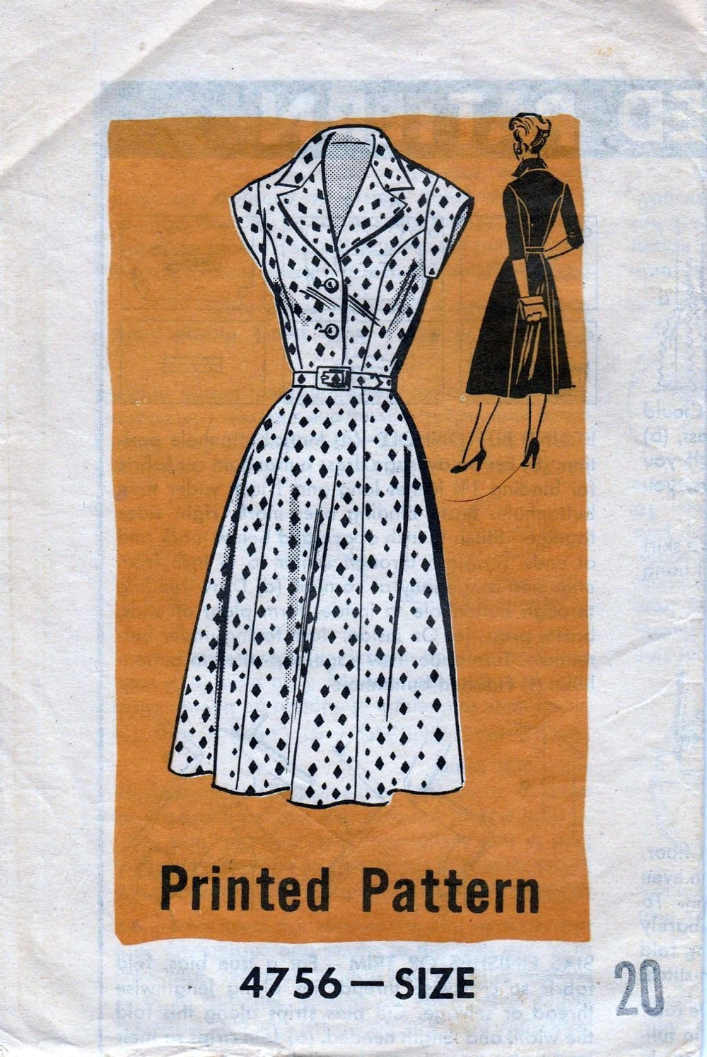Mail Order Anne Adams 4756 Vintage 1950's Sewing Pattern Ladies Shirtwaist House Dress - VintageStitching - Vintage Sewing Patterns