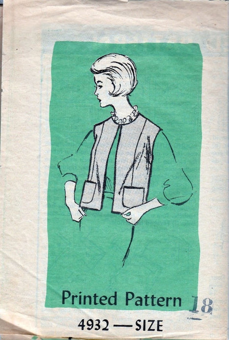 Mail Order Anne Adams 4932 Vintage 1960's Sewing Pattern Ladies Vest Sleeveless Jacket - VintageStitching - Vintage Sewing Patterns