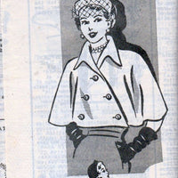 Marian Martin Mail Order Vintage 1950's Sewing Pattern Ladies Double Breasted Cape - VintageStitching - Vintage Sewing Patterns