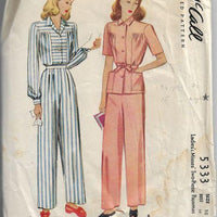 McCall 5333 Ladies Two Piece Pajamas Jacket Pants Vintage Sewing Pattern 1940s - VintageStitching - Vintage Sewing Patterns