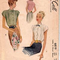 McCall 6819 Ladies Blouse Vintage Sewing Pattern 1940's - VintageStitching - Vintage Sewing Patterns