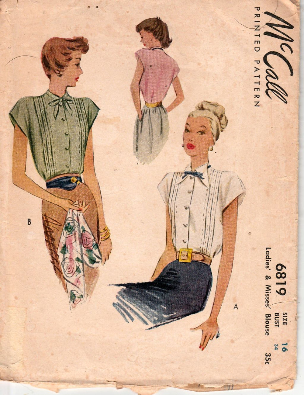 McCall 6819 Ladies Blouse Vintage Sewing Pattern 1940's - VintageStitching - Vintage Sewing Patterns