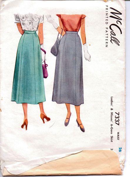 McCall 7337 Vintage 1940's Sewing Pattern Ladies Chic Gore Skirt with Waistband - VintageStitching - Vintage Sewing Patterns