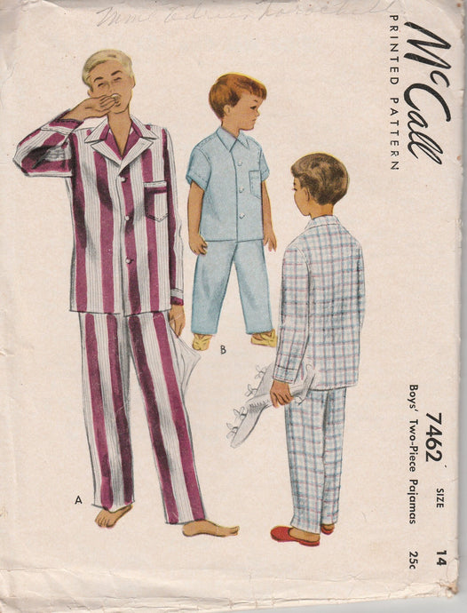 McCall 7462 Young Boys Two Piece Pajamas Teen Vintage Sewing Pattern 1940's - VintageStitching - Vintage Sewing Patterns