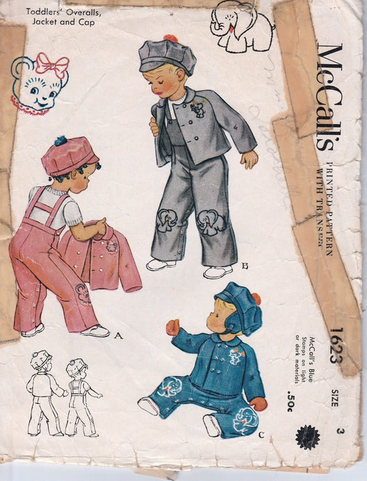 McCall's 1623 Toddlers Overalls Jacket Cap Vintage Sewing Pattern 1950's - VintageStitching - Vintage Sewing Patterns