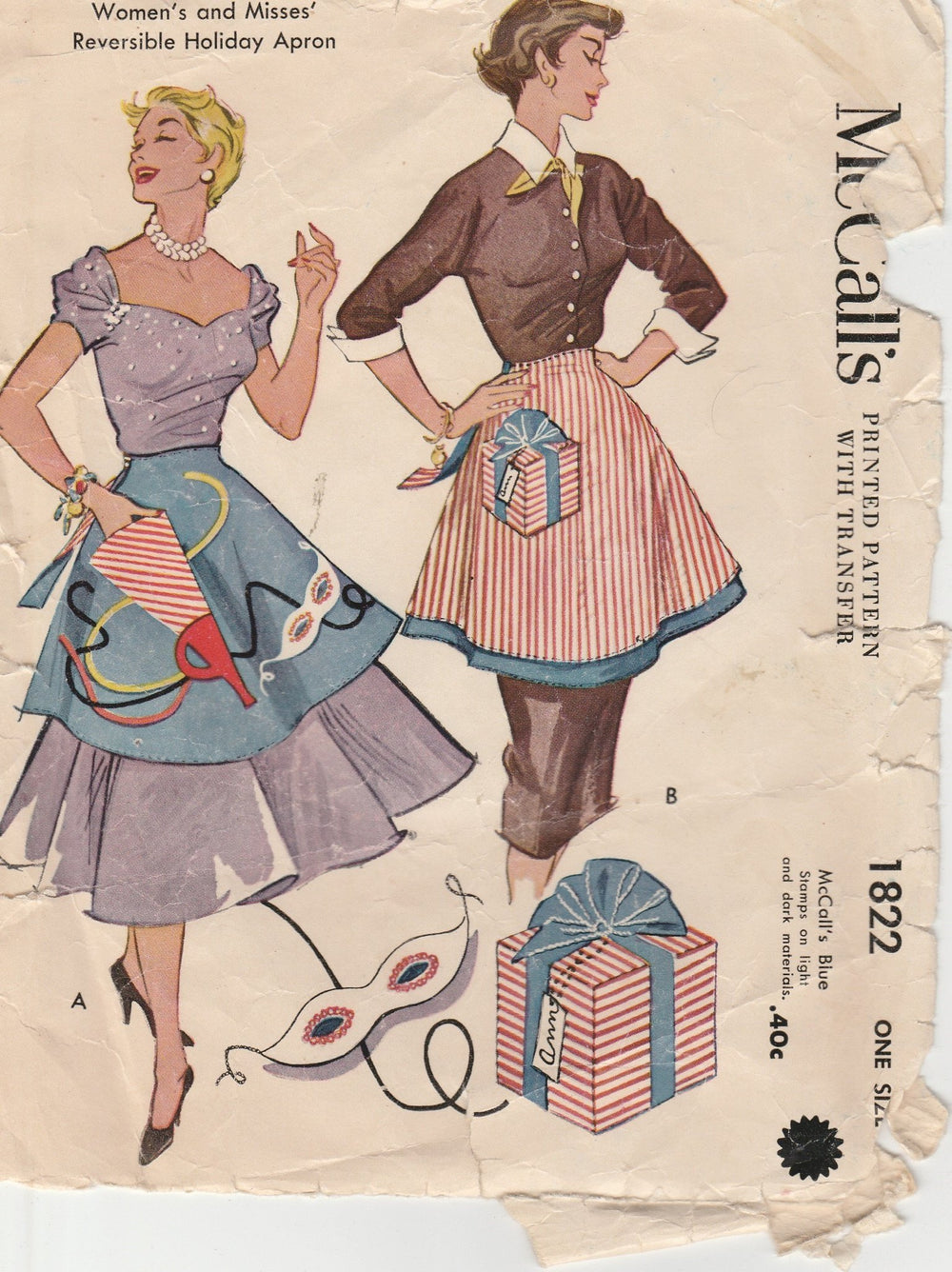 McCall's 1822 Holiday Apron Vintage Pattern 1950's Reversible - VintageStitching - Vintage Sewing Patterns