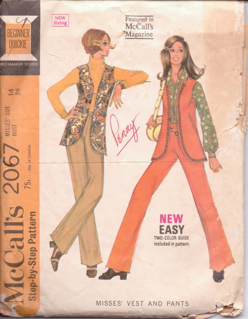 McCall's 2067 Ladies Vest Pants Vintage 1960's Sewing Pattern - VintageStitching - Vintage Sewing Patterns