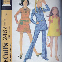 McCall's 2482 Girls Dress Top Bell Bottom Pants Side Zipper Opening Vintage 1970's Sewing Pattern - VintageStitching - Vintage Sewing Patterns