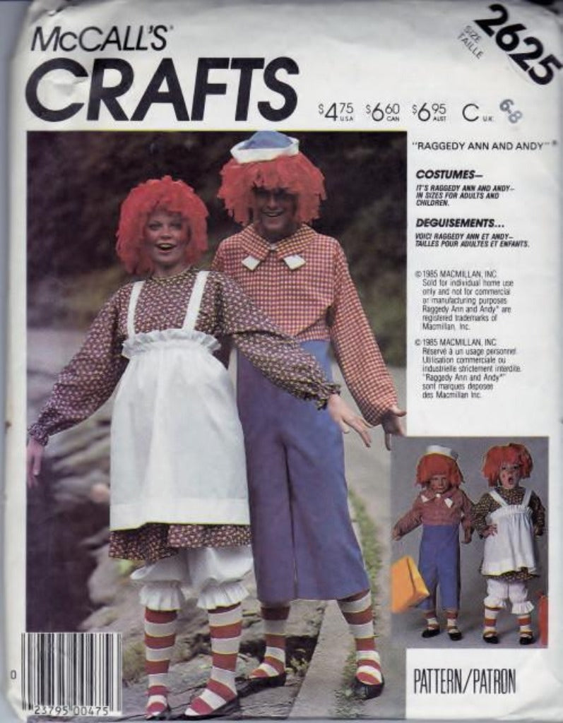 McCall s 2625 Raggedy Ann Andy Halloween Costume Boy Girl Vintage