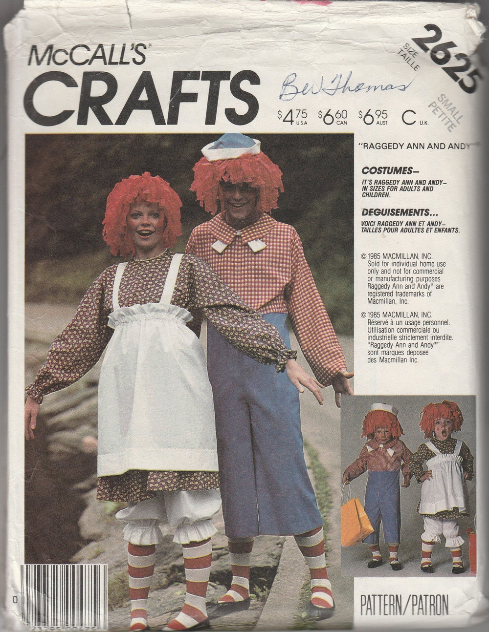 McCall's 2625 Raggedy Ann Andy Halloween Costume Vintage Sewing Pattern Ladies Men - VintageStitching - Vintage Sewing Patterns