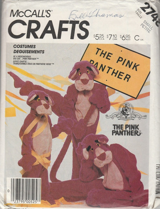 McCall's 2748 Pink Panther Adult Halloween Costume Pattern Mens Ladies - VintageStitching - Vintage Sewing Patterns