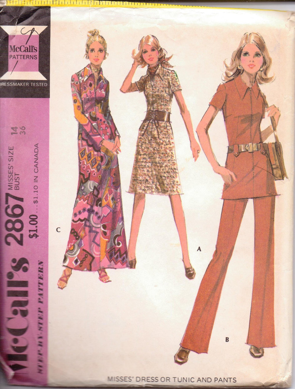 McCall's 2867 Ladies Dress Tunic Top Pants Vintage 1970's Sewing Pattern - VintageStitching - Vintage Sewing Patterns