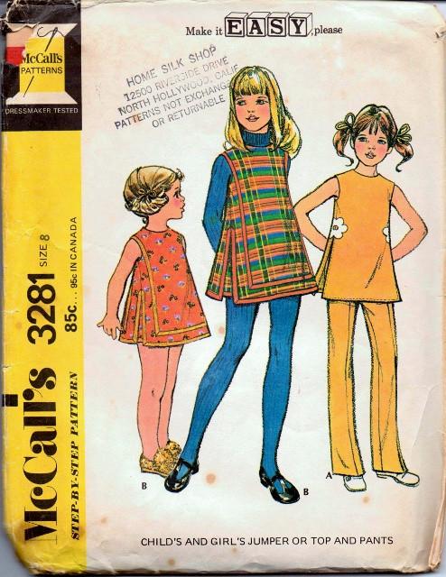 McCall's 3281 Girls Back Zippered Jumper Dress Top Bell Bottom Pants Vintage 1970's Sewing Pattern - VintageStitching - Vintage Sewing Patterns
