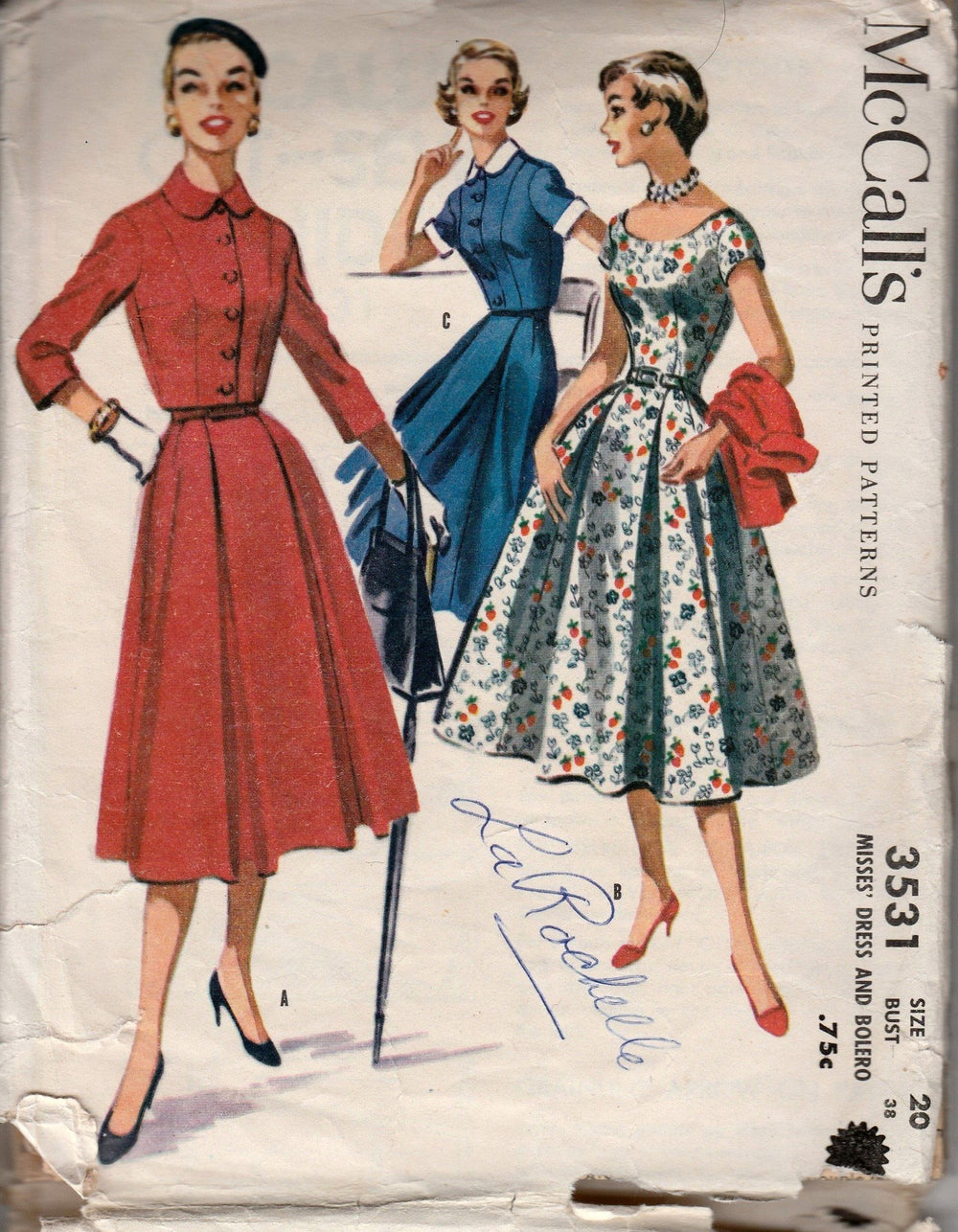 McCall's 3531 Ladies Shirtwaist Dress Bolero Jacket Vintage 1950's Sewing Pattern - VintageStitching - Vintage Sewing Patterns