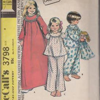 McCall's 3798 Girls Pajamas Nightgown Pajama Bag Vintage 1970's Pattern - VintageStitching - Vintage Sewing Patterns