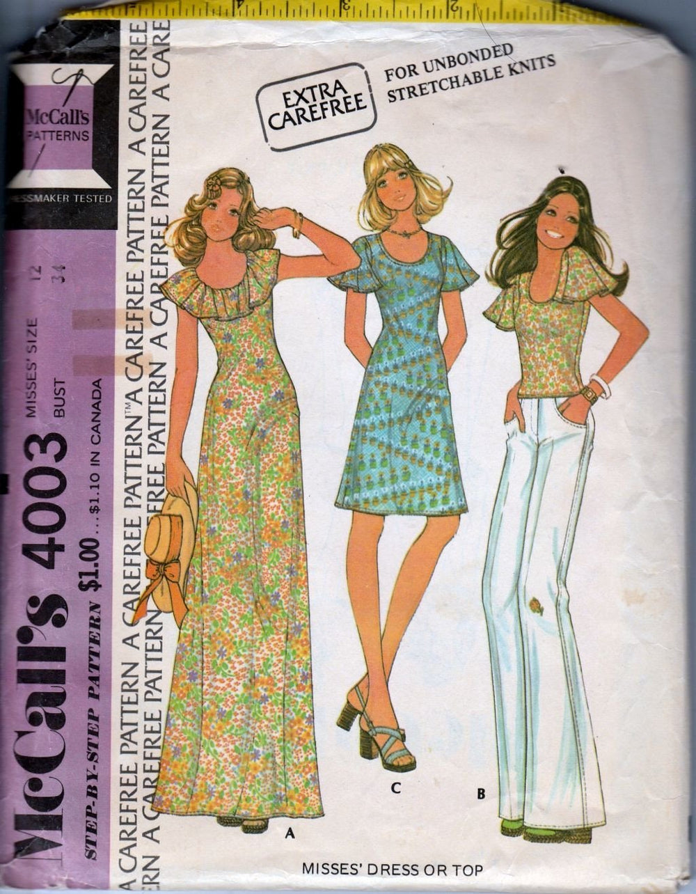 McCall's 4003 Vintage 1970's Sewing Pattern Ladies Knit Hippie Dress Shirt - VintageStitching - Vintage Sewing Patterns