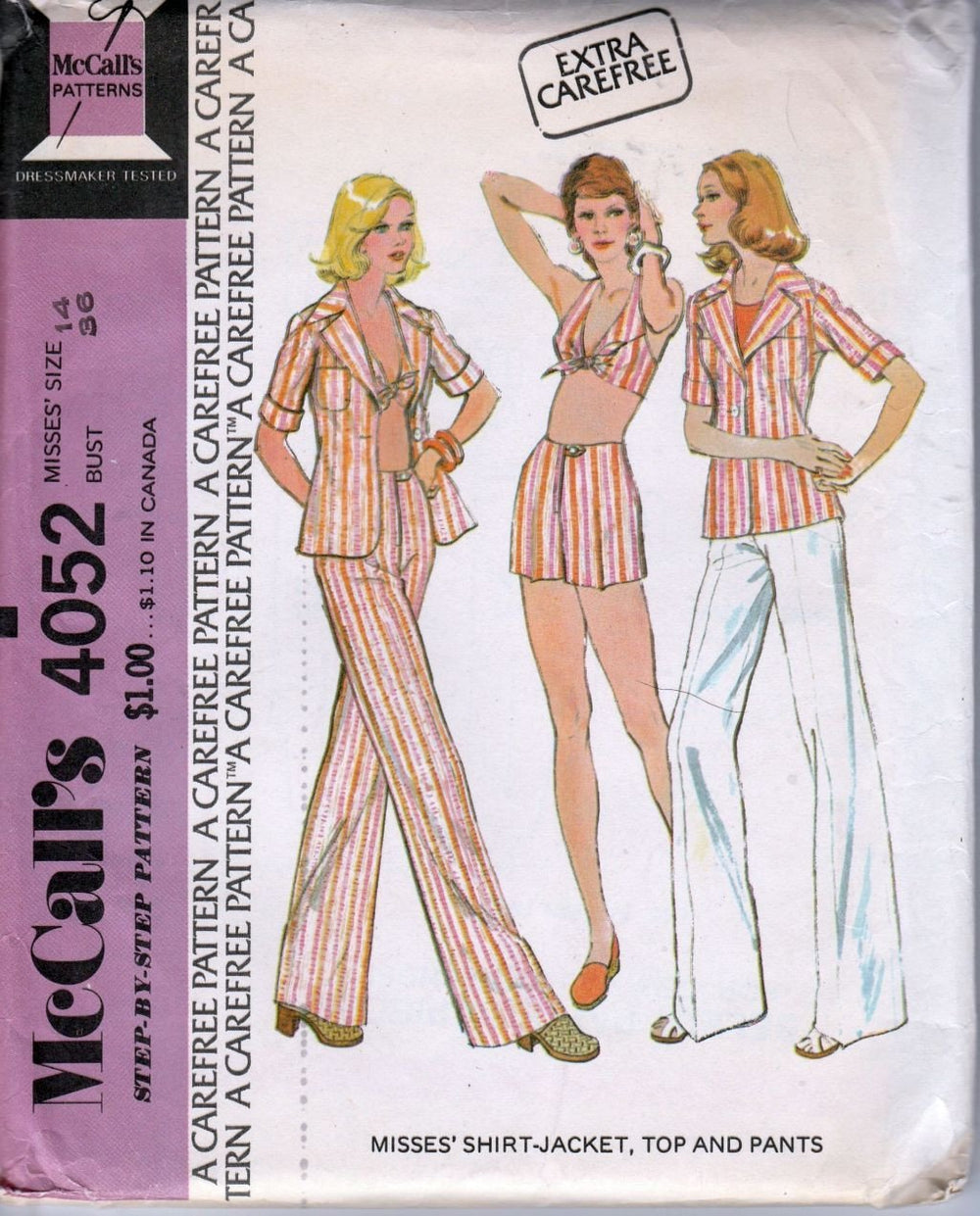 McCall's 4052 Vintage 1970's Sewing Pattern Ladies Summer Halter Top Shirt Jacket Pants Shorts - VintageStitching - Vintage Sewing Patterns