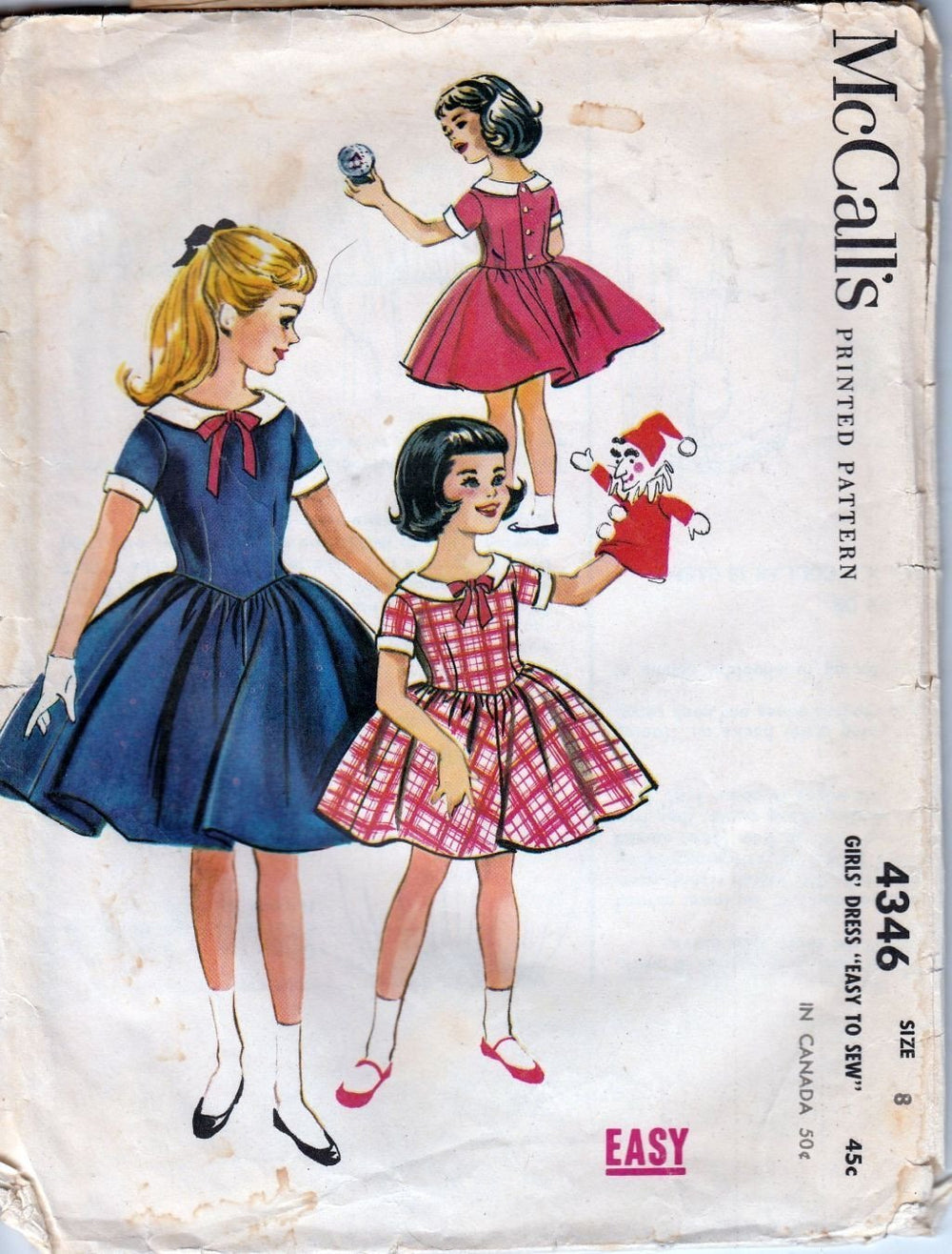 McCall's 4346 Vintage 1950's Sewing Pattern Young Girls Rockabilly Dress - VintageStitching - Vintage Sewing Patterns