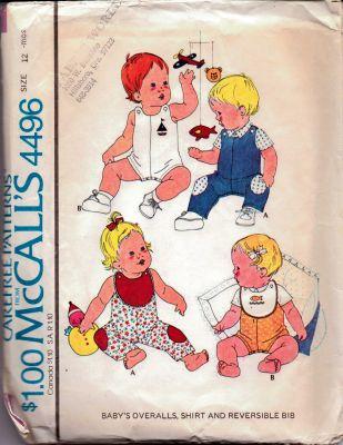 McCall's 4496 Baby Summer Overalls Shirt Bib Vintage Sewing Pattern - VintageStitching - Vintage Sewing Patterns