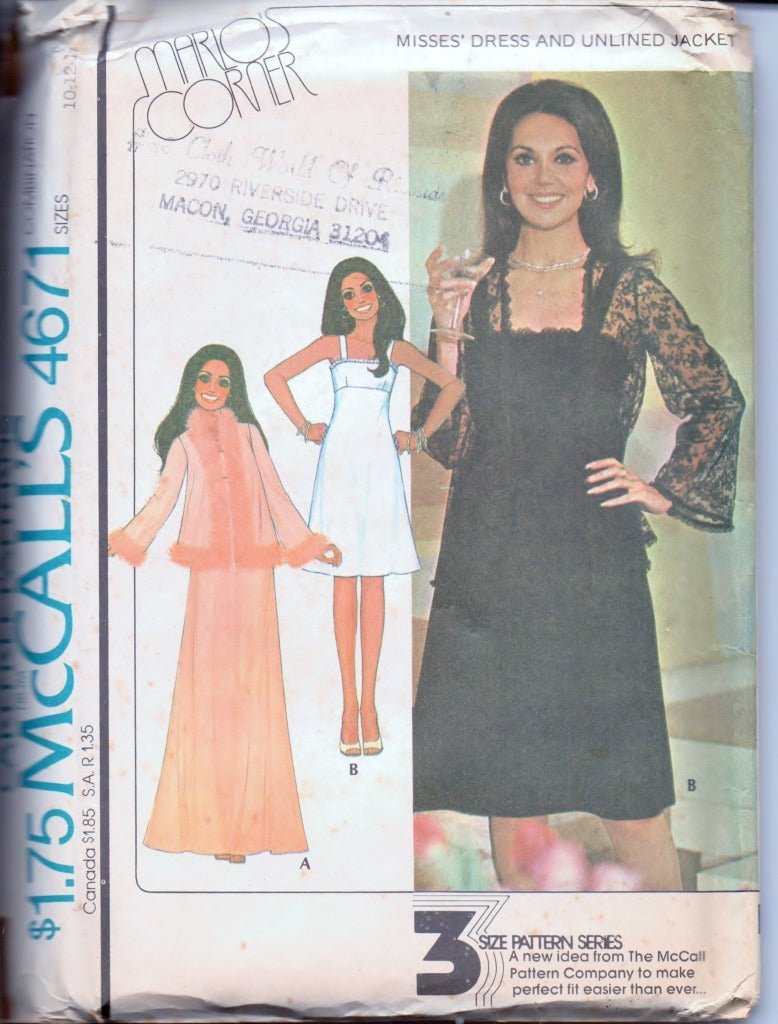 McCall's 4671 Ladies Dress Unlined Jacket Vintage 1970's Sewing