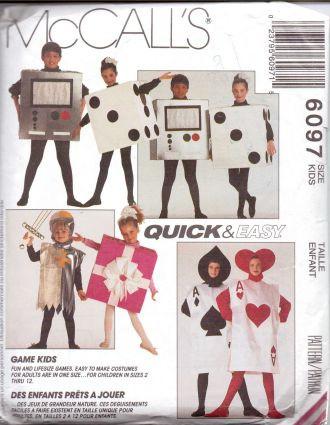 McCall's 6097 Childrens Playing Card Knight Dice Video Game Gift Halloween Costume Pattern - VintageStitching - Vintage Sewing Patterns