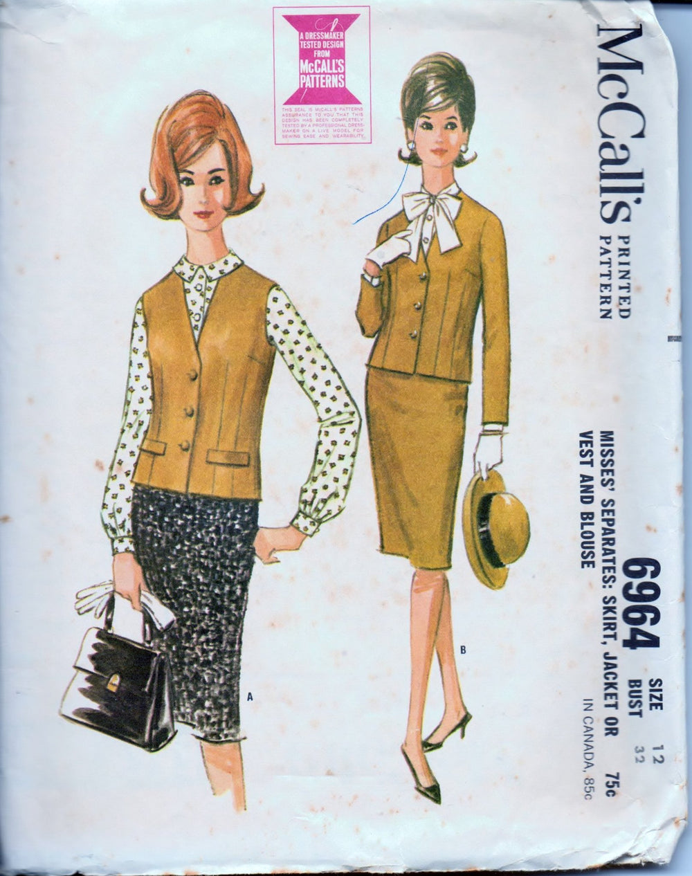 McCall's 6964 Ladies Separates Skirt Jacket Vest Blouse Vintage 1960's Sewing Pattern - VintageStitching - Vintage Sewing Patterns