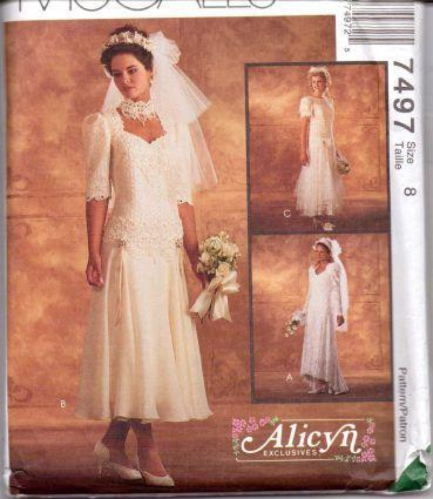 McCall's 7497 Wedding Bridal Gown Bridesmaid Dress Sewing Pattern - VintageStitching - Vintage Sewing Patterns