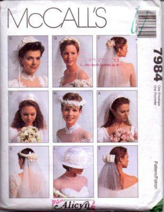 McCall's 7984 Bride Veil Wedding Headpiece Hat Vintage 1990's Pattern - VintageStitching - Vintage Sewing Patterns