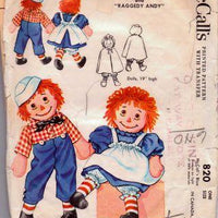 McCall's 820 Raggedy Ann Andy Stuffed Doll and Clothes Vintage 1950's Pattern - VintageStitching - Vintage Sewing Patterns