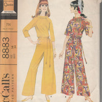 McCall's 8883 Vintage 1960's Pattern Ladies Mod Jumpsuit Pantdress Raglan Bell Sleeves - VintageStitching - Vintage Sewing Patterns