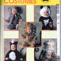 McCall's 8938 Children Skunk Lion Monkey Elephant Panda Halloween Costume Pattern Boys Girls - VintageStitching - Vintage Sewing Patterns