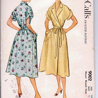 McCall's 9002 Vintage 1950's Sewing Pattern Ladies Wrap Housewife Hostess Dress Brunch Coat Robe - VintageStitching - Vintage Sewing Patterns