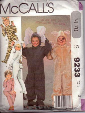 McCall's 9233 Toddlers Tiger Cat Mouse Bunny Halloween Costume Pattern Vintage - VintageStitching - Vintage Sewing Patterns